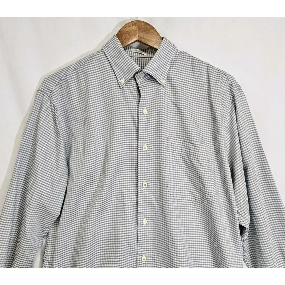 Peter Millar Crown Soft Blue Gray Plaid Long Sleeve Button Down Shirt Size Large